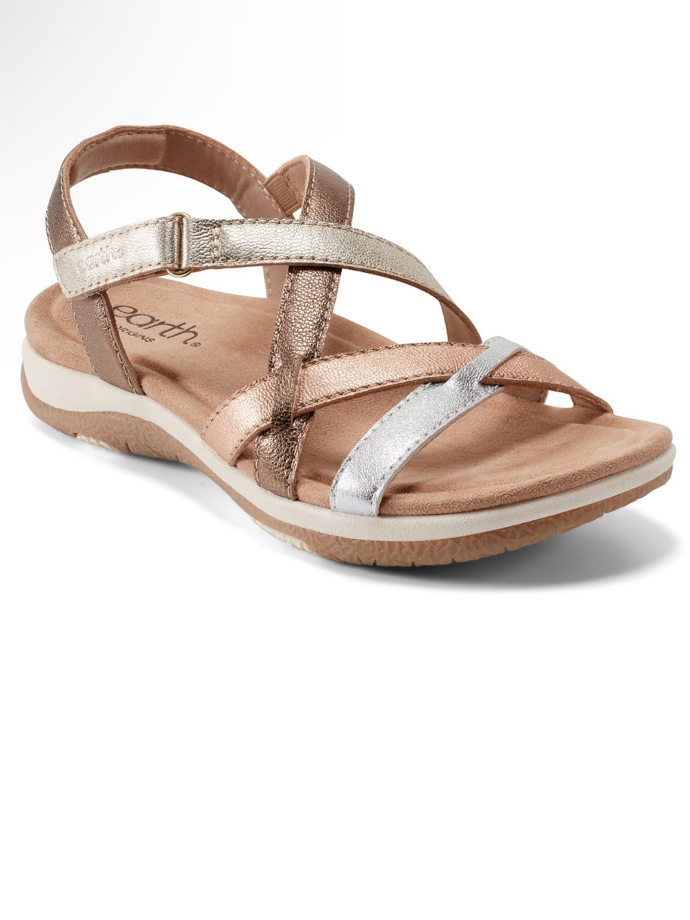 NWT Earth Sterling Strappy Sport Sandals in Silver/Gold Multi Leather, Size 10